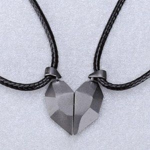 Heart Magnet‎ Necklace Set for Couple - Black w/ Black, Great Gift, Anniversary